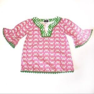 🦀 Mudpie Pink & Green Ruffled Crap V Neck Top 24M